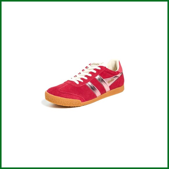 Suede Sneakers with Metallic Finish Rubber Sole Cushioned Collar